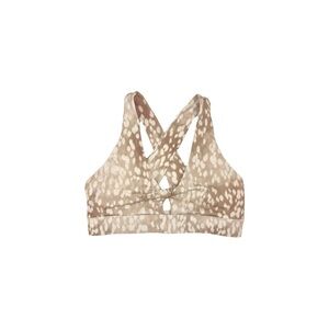 Fabletics Oasis Twist Medium Impact Sports Bra in Spotted Doe Tan - Size S (Est)